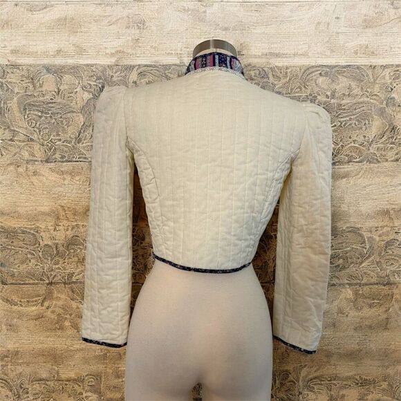 Vintage 1970s White Quilted Fitted Puff Prairie Jacket Cropped XS Small - Picture 3 of 5